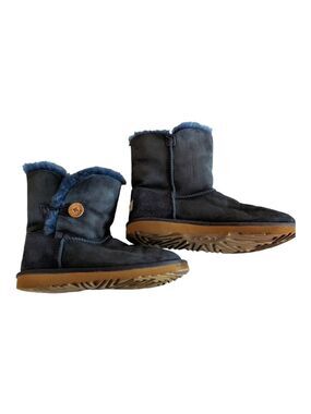 UGG Girl's Bailey Button Navy Blue Suede Sheepskin Lined Ankle Boots